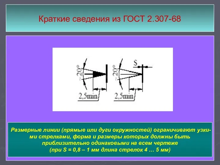 Краткие сведения из ГОСТ 2.307-68 Размерные линии (прямые или дуги