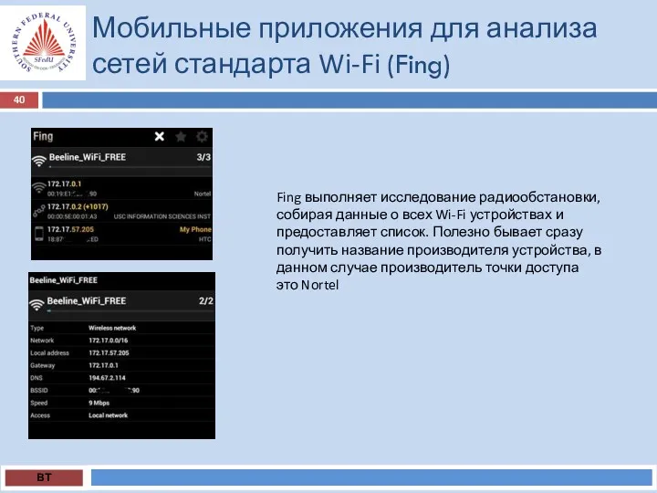 Мобильные приложения для анализа сетей стандарта Wi-Fi (Fing) ВТ Fing