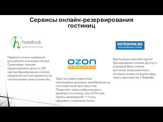 Сервисы онлайн-резервирования гостиниц Первый и очень надёжный российский поисковик отелей.