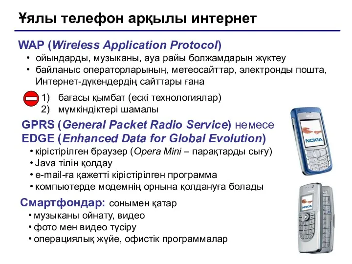 Ұялы телефон арқылы интернет WAP (Wireless Application Protocol) ойындарды, музыканы,