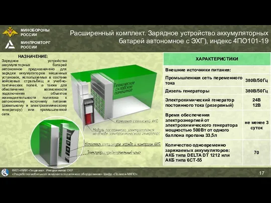 Расширенный комплект. Зарядное устройство аккумуляторных батарей автономное с ЭХГ), индекс