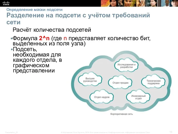 Определение маски подсети Разделение на подсети с учётом требований сети