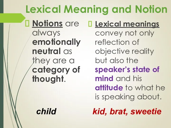 Lexical Meaning and Notion Notions are always emotionally neutral as