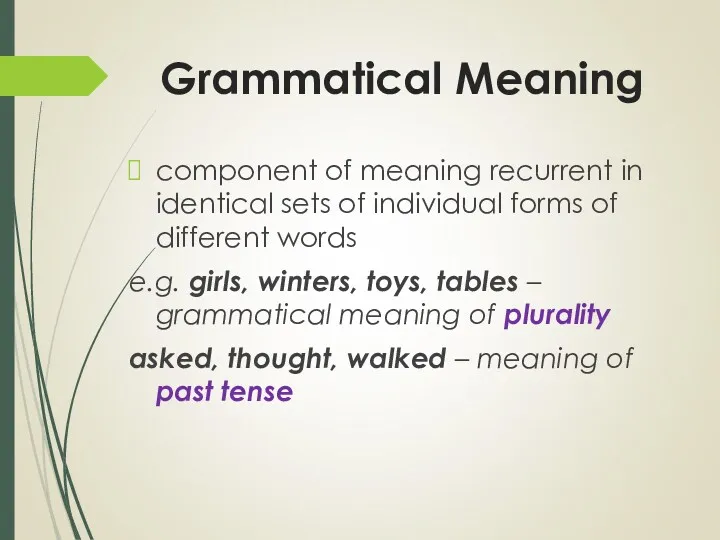 Grammatical Meaning component of meaning recurrent in identical sets of