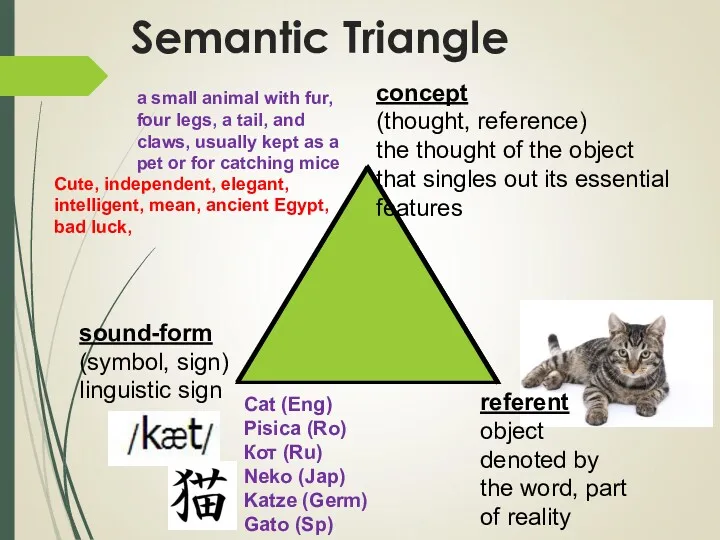 Semantic Triangle concept (thought, reference) the thought of the object