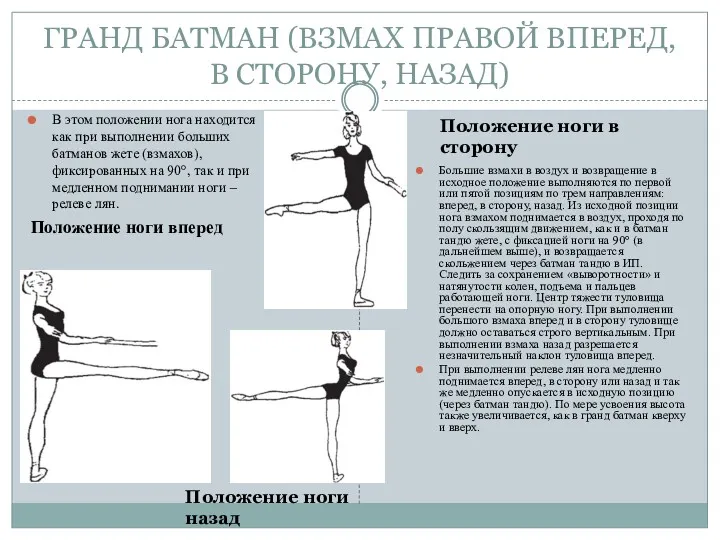 ГРАНД БАТМАН (ВЗМАХ ПРАВОЙ ВПЕРЕД, В СТОРОНУ, НАЗАД) В этом