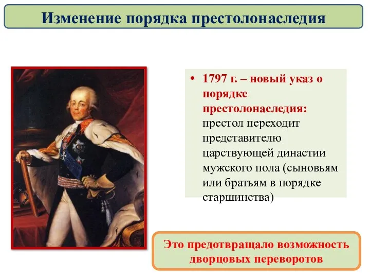 1797 г. – новый указ о порядке престолонаследия: престол переходит
