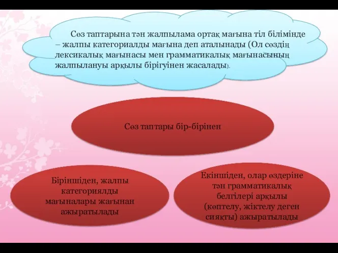 Сөз таптарына тән жалпылама ортақ мағына тіл білімінде – жалпы