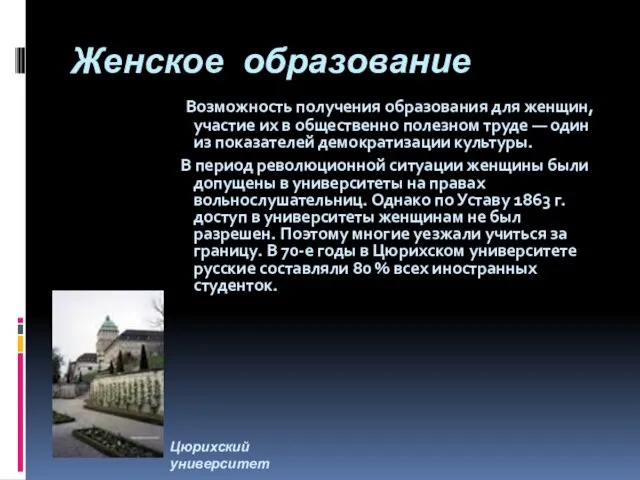 Женское образование Возможность получения образования для женщин, участие их в