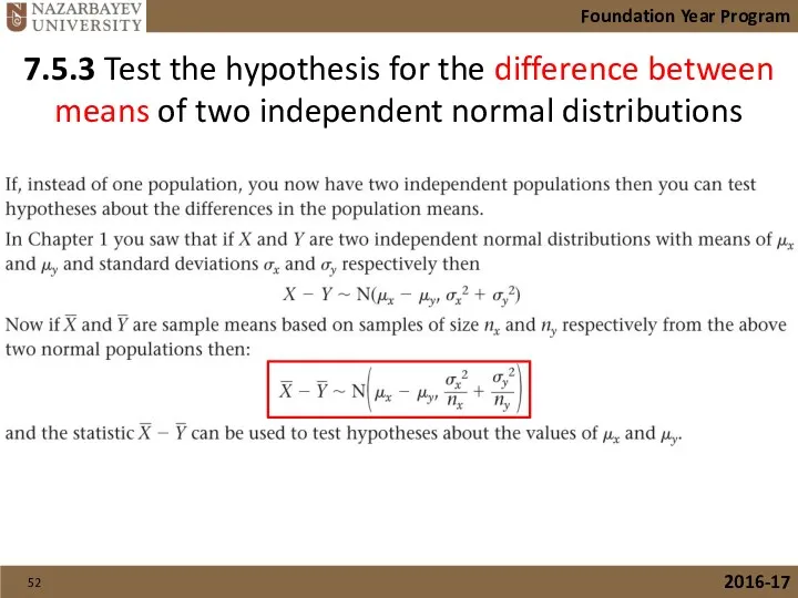 7.5.3 Test the hypothesis for the difference between means of