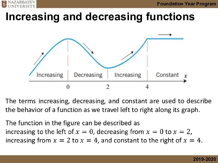 Increasing and decreasing functions The terms increasing, decreasing, and constant
