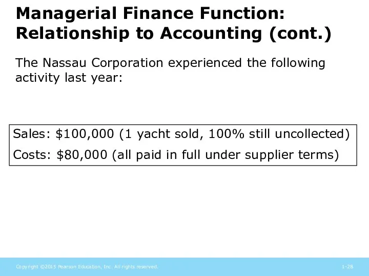 Managerial Finance Function: Relationship to Accounting (cont.) The Nassau Corporation