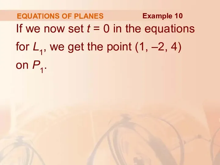 EQUATIONS OF PLANES If we now set t = 0 in the equations