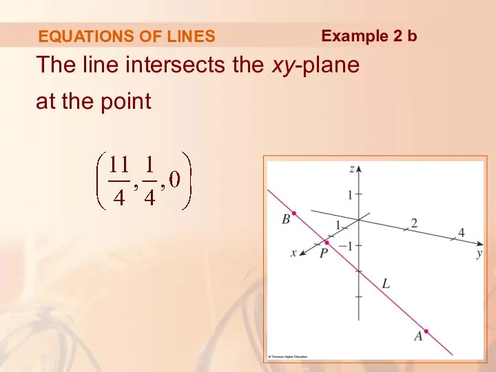 EQUATIONS OF LINES The line intersects the xy-plane at the point Example 2 b