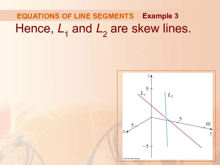 EQUATIONS OF LINE SEGMENTS Hence, L1 and L2 are skew lines. Example 3