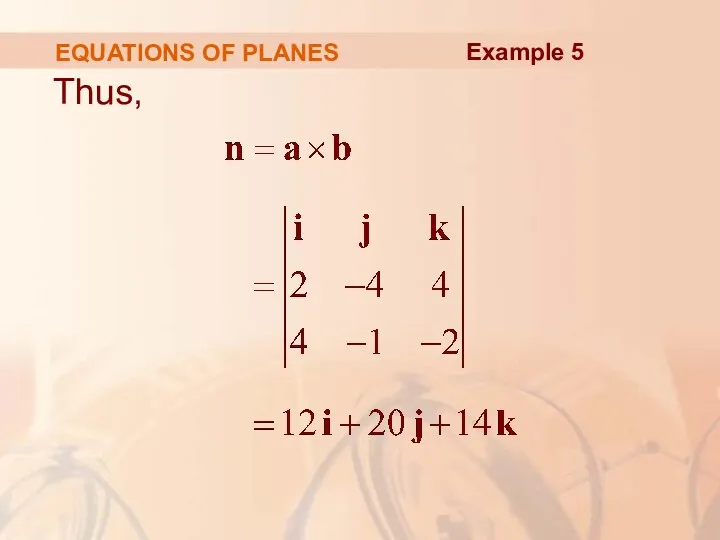 EQUATIONS OF PLANES Thus, Example 5