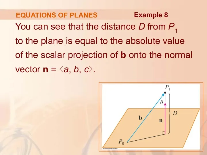 EQUATIONS OF PLANES You can see that the distance D from P1 to