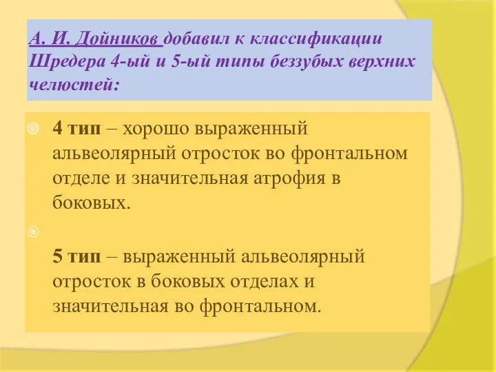 А. И. Дойников добавил к классификации Шредера 4-ый и 5-ый