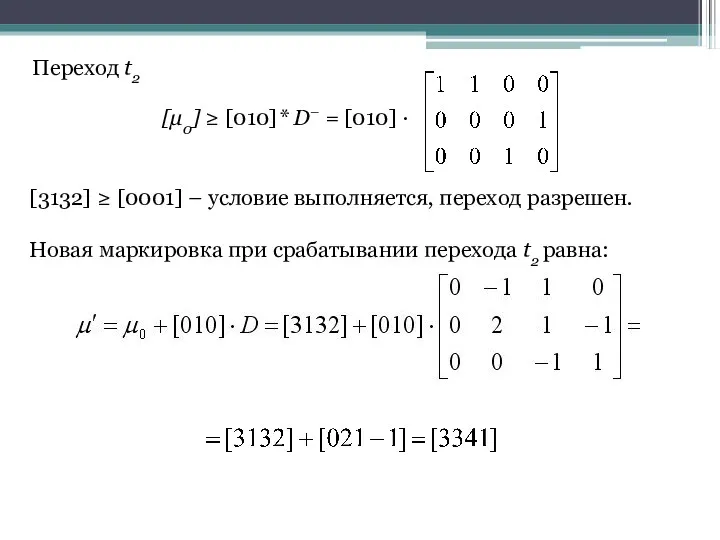 Переход t2 [μ0] ≥ [010]* D– = [010] · [3132]