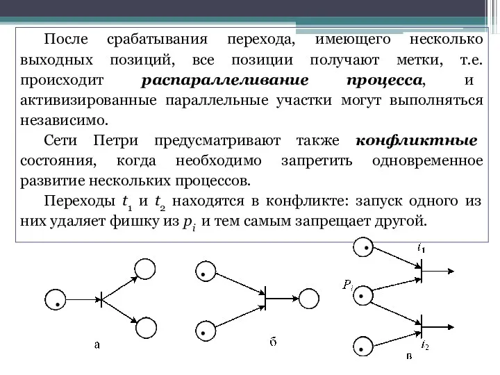 После срабатывания перехода, имеющего несколько выходных позиций, все позиции получают