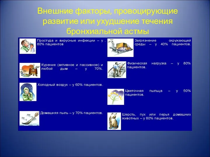 Внешние факторы, провоцирующие развитие или ухудшение течения бронхиальной астмы