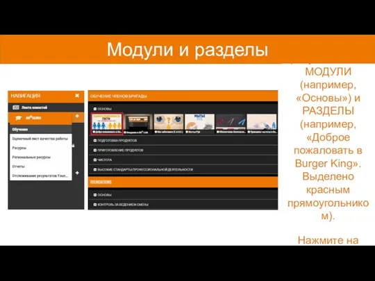 Модули и разделы На данном рисунке видны МОДУЛИ (например, «Основы»)