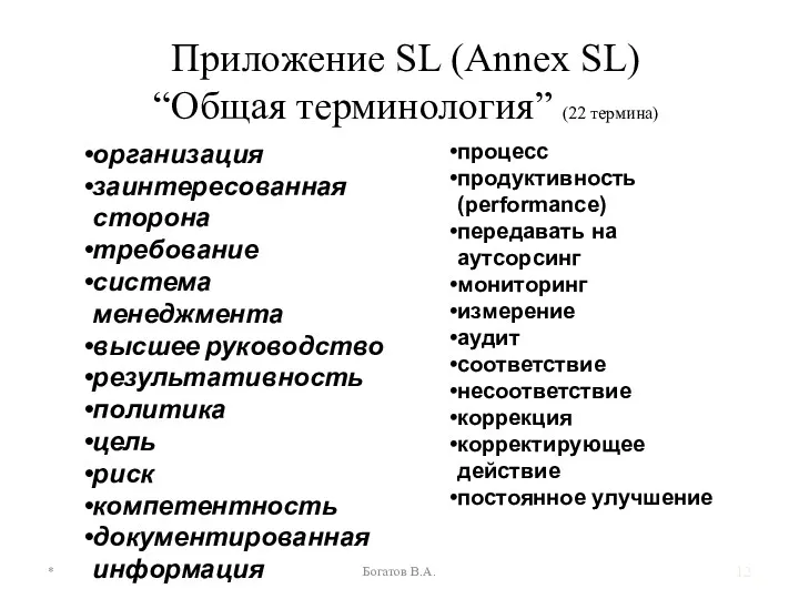 Приложение SL (Annex SL) “Общая терминология” (22 термина) организация заинтересованная