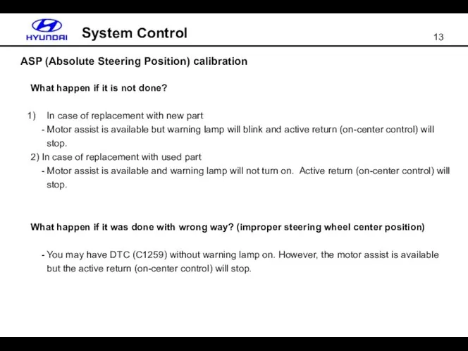 ASP (Absolute Steering Position) calibration System Control What happen if