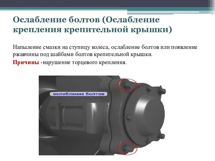 Ослабление болтов (Ослабление крепления крепительной крышки) Напыление смазки на ступицу