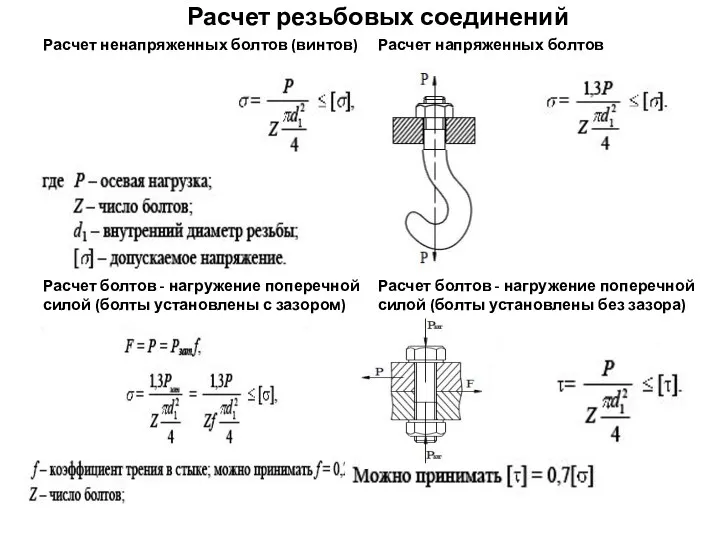 Расчет резьбовых соединений