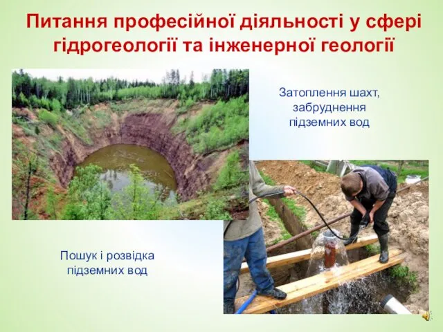 Затоплення шахт, забруднення підземних вод Пошук і розвідка підземних вод