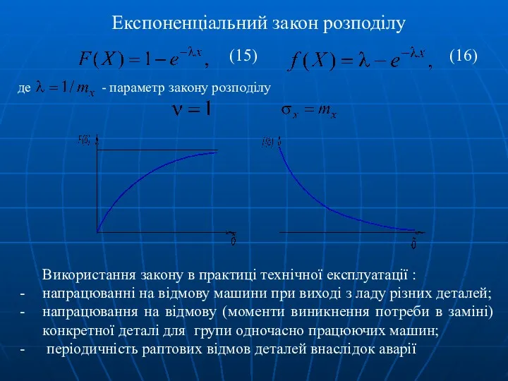 Експоненціальний закон розподілу де - параметр закону розподілу Використання закону