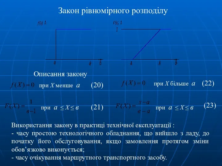 Закон рівномірного розподілу Описання закону при Х менше а при