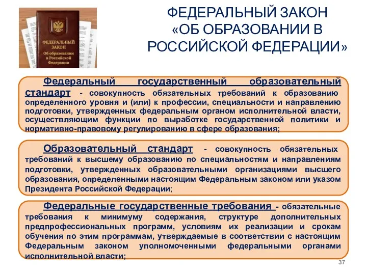 ФЕДЕРАЛЬНЫЙ ЗАКОН «ОБ ОБРАЗОВАНИИ В РОССИЙСКОЙ ФЕДЕРАЦИИ» Федеральный государственный образовательный