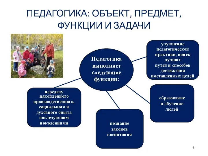 ПЕДАГОГИКА: ОБЪЕКТ, ПРЕДМЕТ, ФУНКЦИИ И ЗАДАЧИ Педагогика выполняет следующие функции: