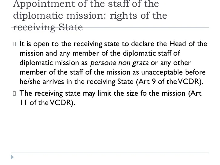 Appointment of the staff of the diplomatic mission: rights of