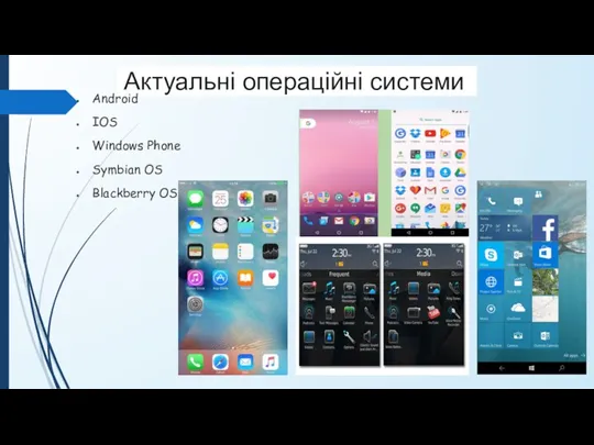 Актуальні операційні системи Android IOS Windows Phone Symbian OS Blackberry OS