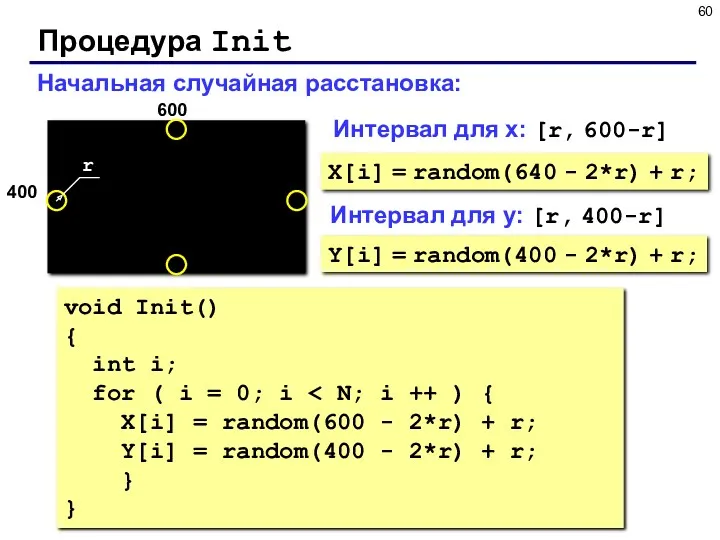 Процедура Init void Init() { int i; for ( i