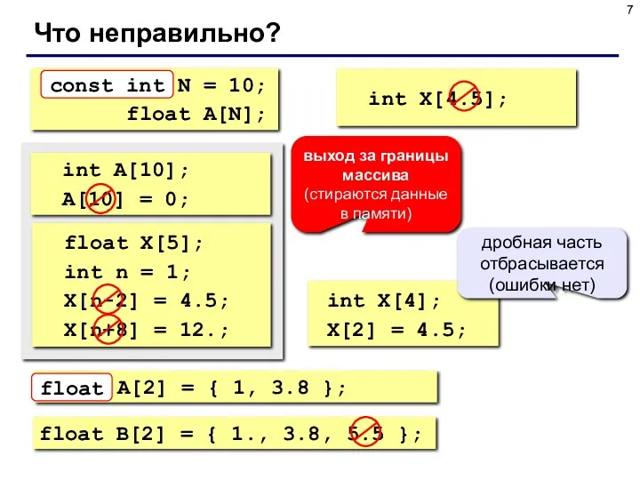 Что неправильно? int N = 10; float A[N]; const int