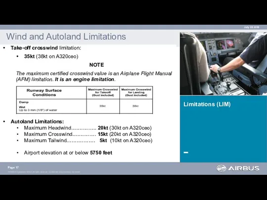 Limitations (LIM) Wind and Autoland Limitations Page July 28 2016 Take-off crosswind limitation: