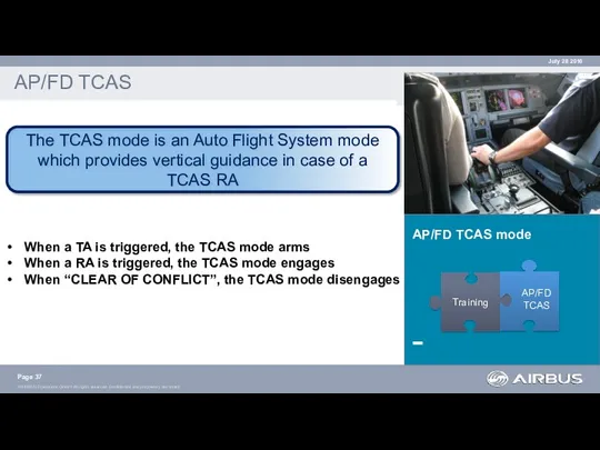 AP/FD TCAS mode AP/FD TCAS Page July 28 2016 The TCAS mode is