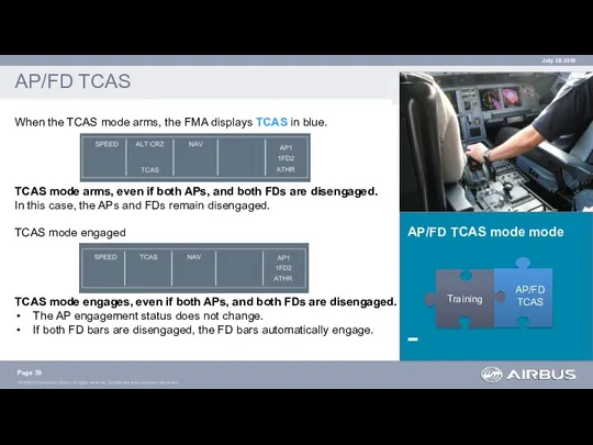 AP/FD TCAS mode mode AP/FD TCAS When the TCAS mode arms, the FMA