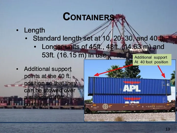 Containers Length Standard length set at 10, 20, 30, and
