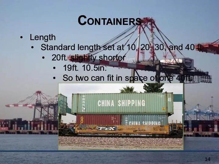 Containers Length Standard length set at 10, 20, 30, and