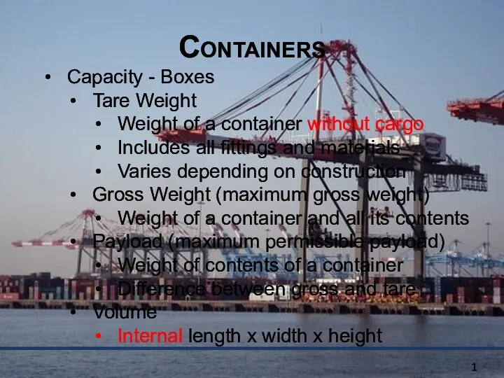 Containers Capacity - Boxes Tare Weight Weight of a container