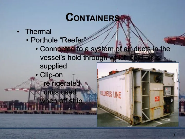 Containers Thermal Porthole “Reefer” Connected to a system of air