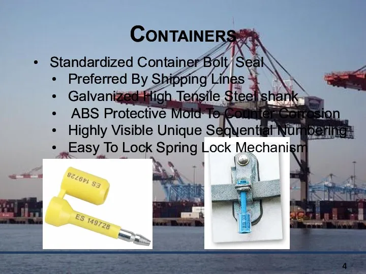 Containers Standardized Container Bolt Seal Preferred By Shipping Lines Galvanized