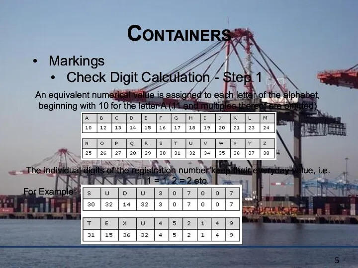 Containers Markings Check Digit Calculation - Step 1 An equivalent