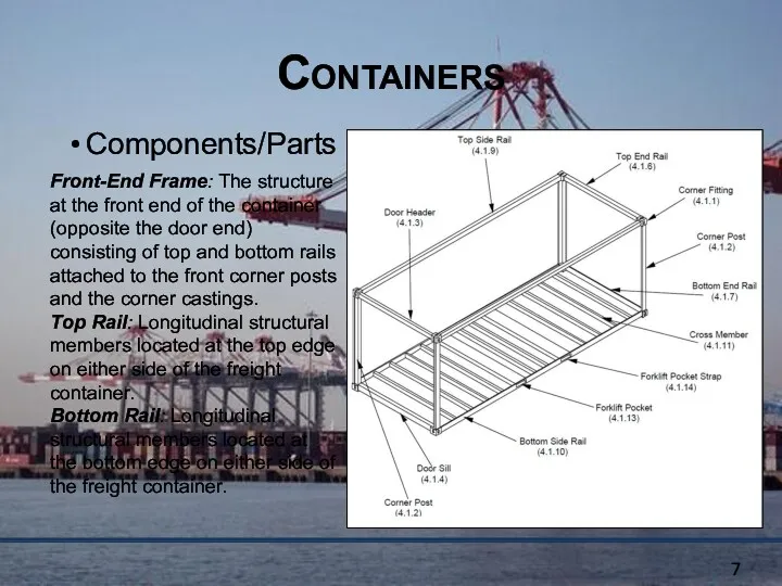 Containers Components/Parts Front-End Frame: The structure at the front end