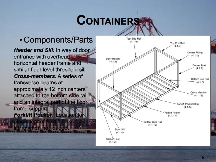 Containers Components/Parts Header and Sill: In way of door entrance